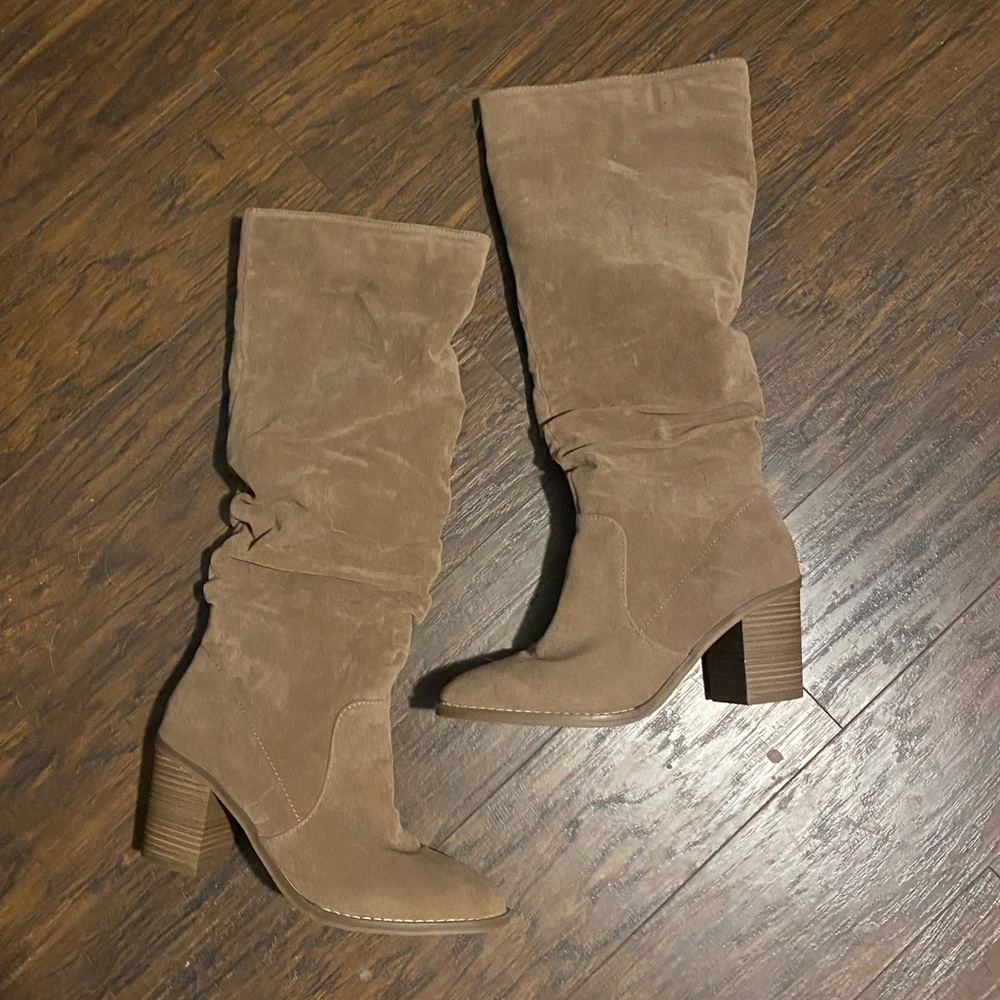 Tan knee high boots